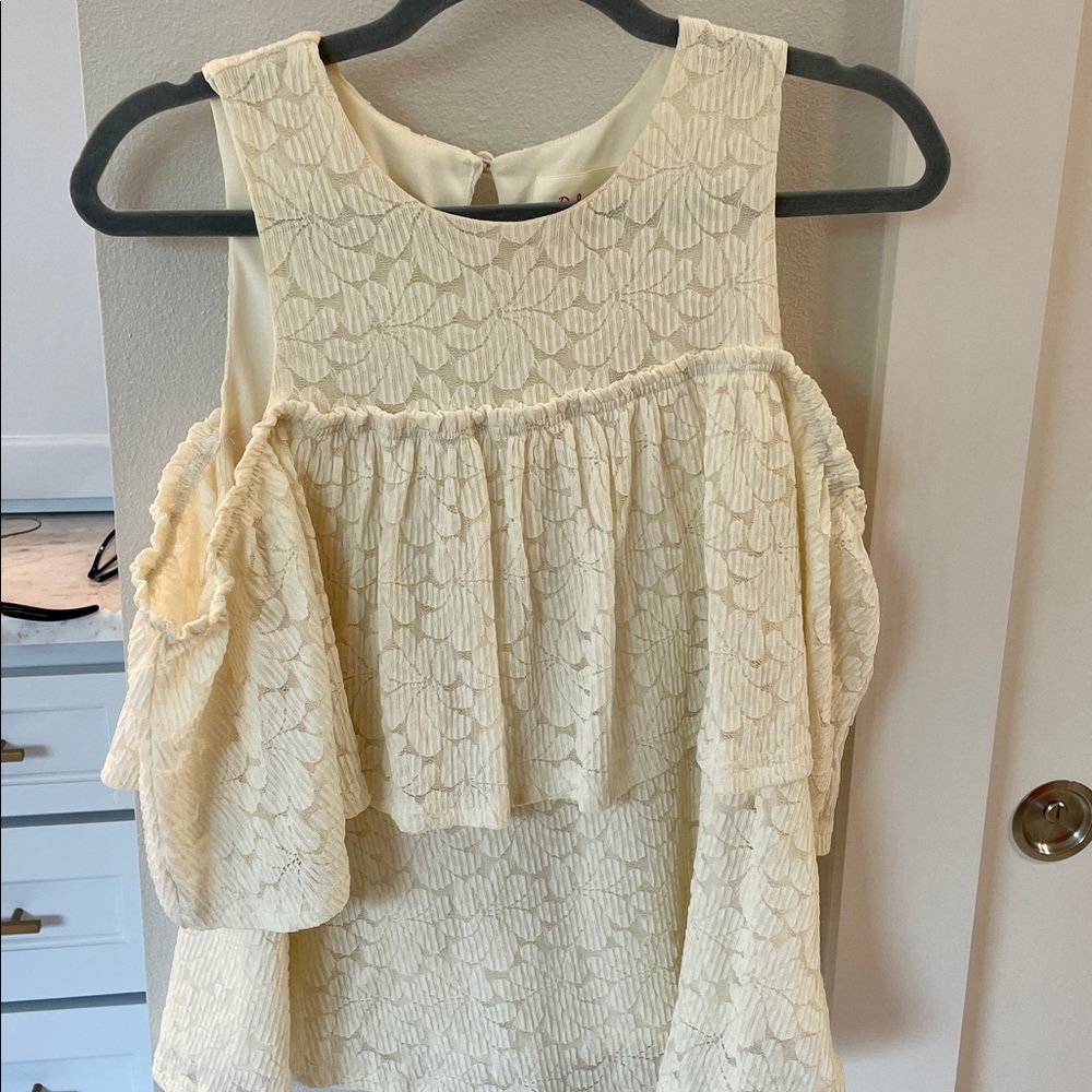 Anthropologie ivory lace cold shoulder top
